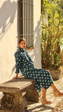 Vestido cuello engomado petróleo