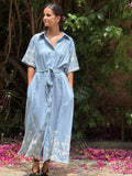 Camisero oversize bordado celeste