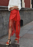 Falda Flecos bordada roja