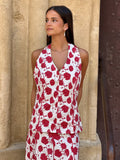 Conjunto Halter flor roja