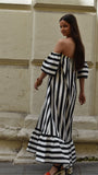 Vestido palabra de honor rayas