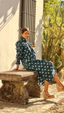 Vestido cuello engomado petróleo