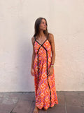 Vestido estampado naranja lazo negro