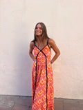 Vestido estampado naranja lazo negro