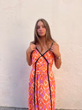 Vestido estampado naranja lazo negro