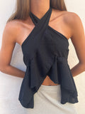 Top negro al cuello volantes