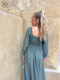 Vestido escote V verde kaki
