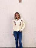 Jersey punto beige flores bordadas