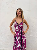 Vestido largo estampado buganvilla lazo negro